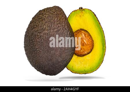 Avocado, cross-section. 3d rendering with realistic texture isolated on white background Stock Photo