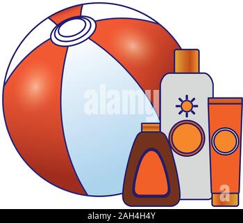 beach hat with sun bronzers bottles icon Stock Vector
