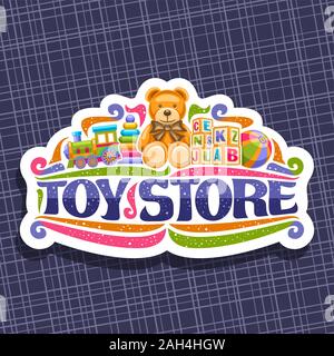 Toy shop or toy store vintage vector sign concept. Retro poster for ...