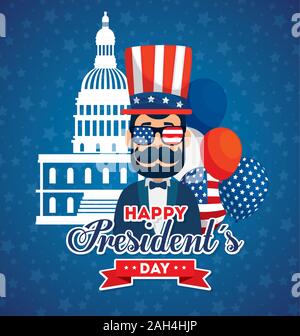 happy presidents day with american parliament and decoration Stock Vector