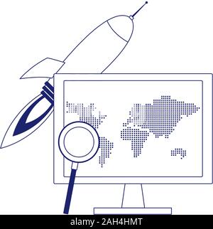 space rocket and computer with magnifying glass Stock Vector Image ...