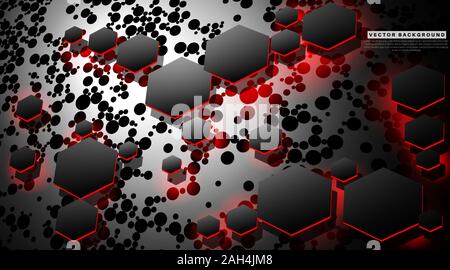 Perspective hexagon background with red lights Vector Illustration For Wallpaper, Banner, Background, Card, landing page , etc Stock Vector