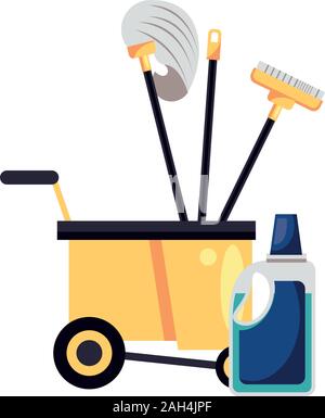 housekepping cart with tools cleaning and bottle product Stock Vector
