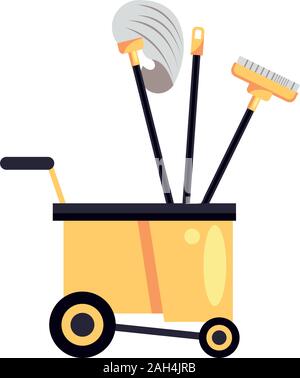 housekepping cart with tools cleaning Stock Vector