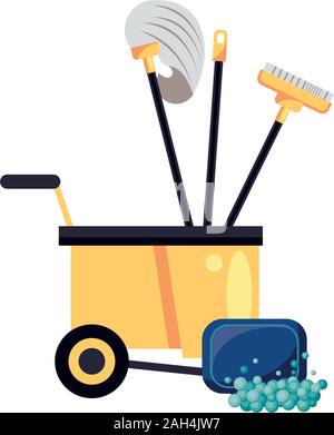 housekepping cart with tools cleaning and soap bar Stock Vector