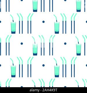 Vector seamless pattern Illustration with Reusable cocktail straws, glass. Waste management concept. Choosing eco friendly lifestyle, using reusable p Stock Vector