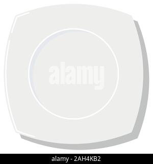 Empty white square dish plate with shadow vector illustration isolated on white background. Flat design top view classic clean dinner plate icon. Stock Vector