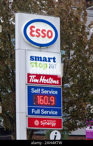 Vancouver, Canada - October 7, 2019: An extremely High gas price at Esso Gas Station in Downtown Vancouver Stock Photo