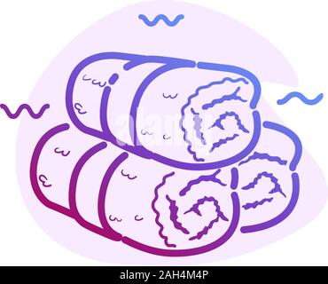 Three rolled hot towels color line icon with flat spot for round highlights stories. Spa, wellness element for design. Bathroom Vector pictogram of sauna, resort. Salon Massage template. Stock Vector