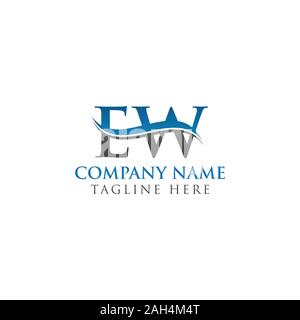 Initial EW Letter Linked Logo Business Vector Template. Water Wave EW Logo Design Stock Vector