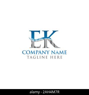 Initial EK Letter Linked Logo Business Vector Template. Water Wave EK Logo Design Stock Vector