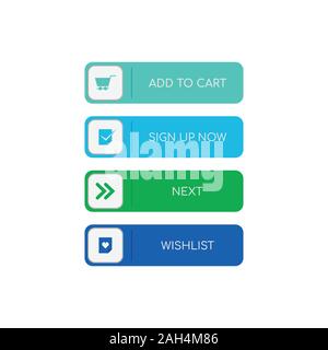 Web buttons flat design. Web and ui application color button icon for modern website. Buttons set with different actions. Vector icons isolated on whi Stock Vector