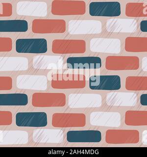Scratched brick wall seamless vector pattern background. Stock Vector