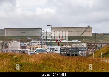 Entrance to Sullom Voe oil and gas terminal. Stock Photo