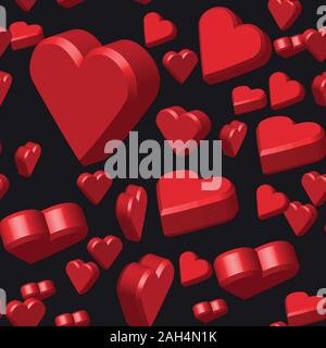 Red Color Hearts Seamless Pattern, 3D Illustration Stock Vector