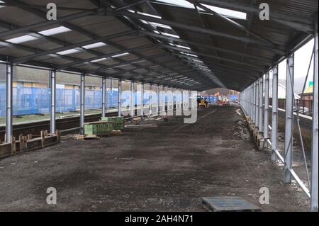 Aberystwyth Ceredigion, Wales, UK December 24 2019: Work on the narrow gauge heritage line 'Vale of Rheidol Railway' carriage shed has commenced Stock Photo