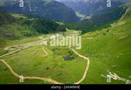 Pordoi - Dolomites mountain pass, located between the Sella mountain range in the north and Marmolada mountain in the south Stock Photo