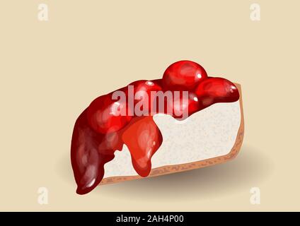 piece of cherry cheesecake on a light background Stock Vector