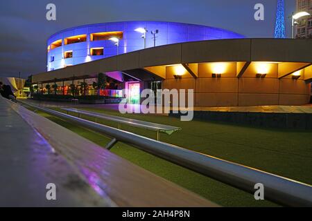 MELBOURNE, AUSTRALIA -15 JUL 2019- Night view of the downtown Melbourne City Centre skyline on the banks of the Yarra River in Melbourne, Victoria, Au Stock Photo