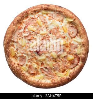 Hot fresh baked Italian pizza isolated on white background. Top view, flat lay Stock Photo