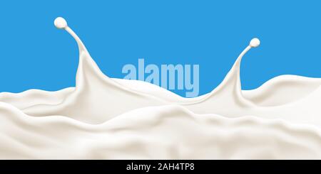 Splashing milk wave on blue background vector illustration, ready for ads, labels and packaging desing uses. Stock Vector