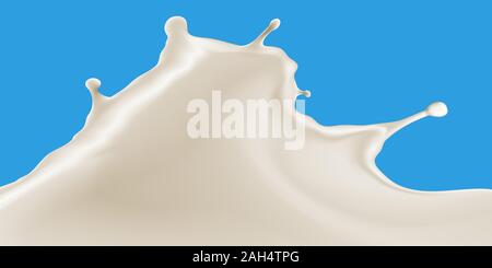 Splashing milk wave on blue background vector illustration, ready for ads, labels and packaging desing uses. Stock Vector