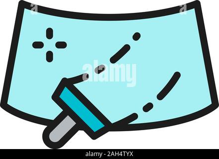 Washing windshield of a car flat color line icon. Stock Vector