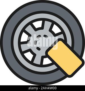 Car wheel lock flat color line icon. Isolated on white background Stock Vector