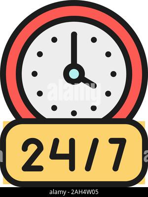 Round-the-clock service flat color line icon. Isolated on white background Stock Vector