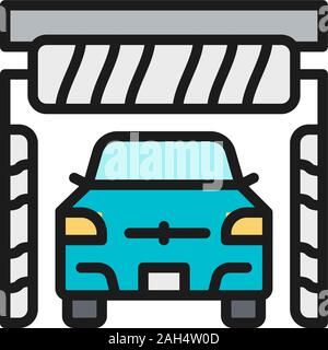 Vector car water wash service flat color line icon. Stock Vector