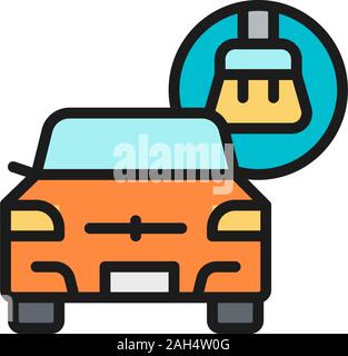 Vector full car cleaning service flat color line icon. Stock Vector