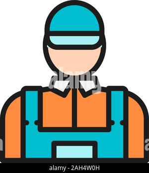Car wash worker flat color line icon. Isolated on white background Stock Vector