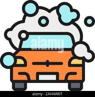 Cleaning car flat color line icon. Isolated on white background Stock Vector
