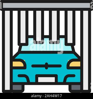 Automatic brushes in portal carwash flat color line icon. Stock Vector