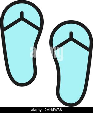 Vector flip flops, summer shoes flat color line icon. Stock Vector