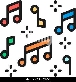 Vector music notes flat color line icon. Isolated on white background Stock Vector