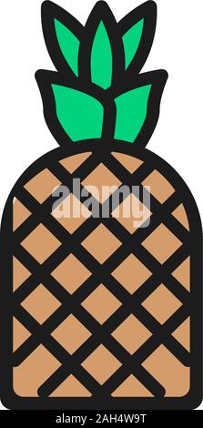 Vector pineapple, fruit flat color line icon. Isolated on white background Stock Vector