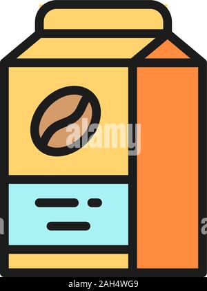 Vector coffee package, food packaging flat color line icon. Stock Vector