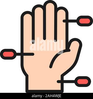 Hand acupuncture flat color line icon. Isolated on white background Stock Vector
