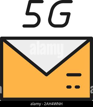 5G internet email, fast message flat color line icon. Stock Vector