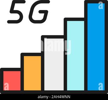 Vector 5G internet signal flat color line icon. Isolated on white background Stock Vector