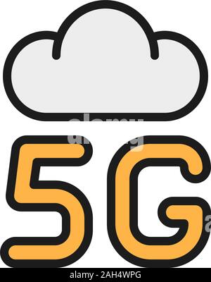 Vector 5G internet cloud system flat color line icon. Stock Vector