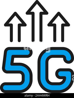 5G wireless internet flat color line icon. Isolated on white background Stock Vector