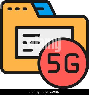 5G internet database flat color line icon. Isolated on white background Stock Vector