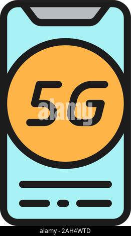 Vector smartphone with 5G internet flat color line icon. Stock Vector