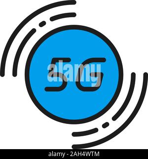 Vector 5G internet technology flat color line icon. Isolated on white background Stock Vector