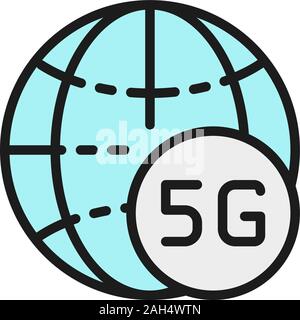 Global 5G internet flat color line icon. Isolated on white background Stock Vector
