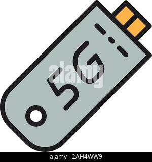 Vector fast 5G internet modem flat color line icon. Stock Vector