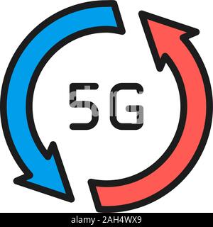 Fast 5G internet flat color line icon. Isolated on white background Stock Vector