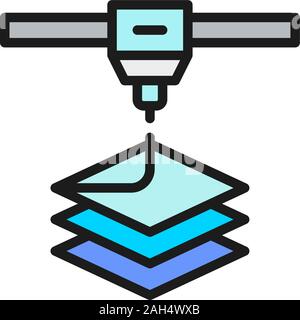 3d printer, printing flat color line icon. Isolated on white background Stock Vector
